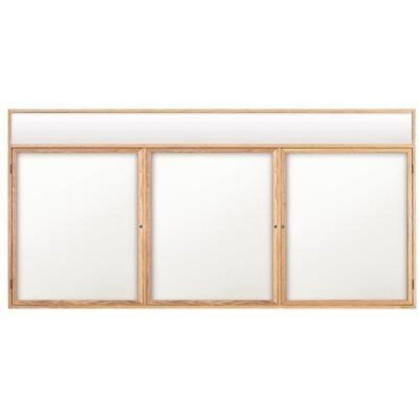 United Visual Products 72"x36" 2-Door Enclosed Wet/Dry Erase, Header, Black Board/Lt Oak UV855DH-LTOAK-BLKPORC